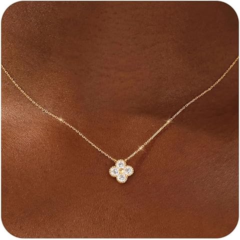ZOERAY Birthstone Necklace for Women Non Tarnish 14K Gold Plated Four Leaf Clover Necklace Dainty Gold Choker Necklaces for Women Trendy CZ Emerald Pendant Necklace Jewelry Birthday Gifts for Women