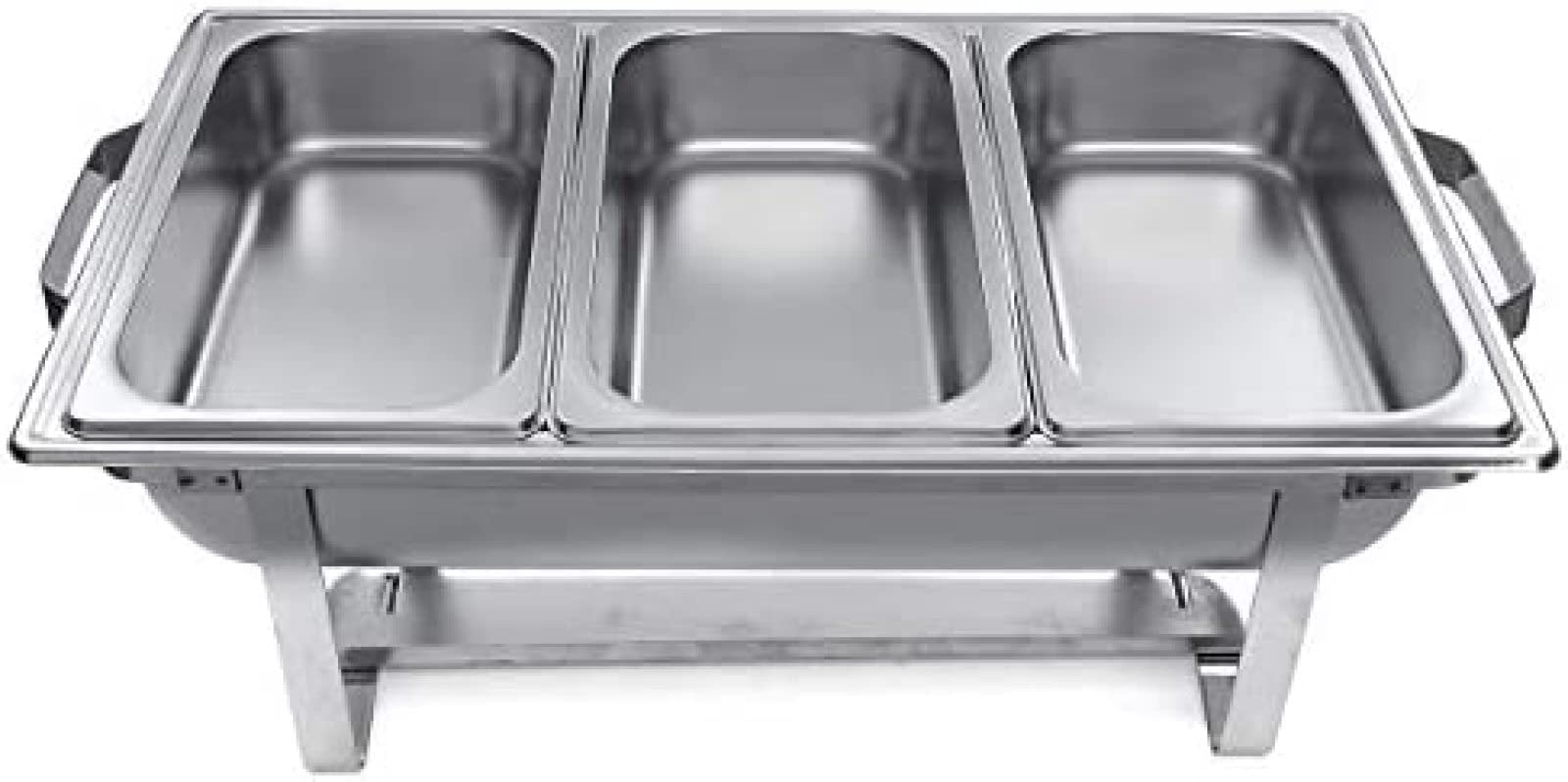 Juego completo de calentador de alimentos de acero inoxidable con bandeja de agua, bandeja de alimentos, soporte de combustible y tapa, tamaño completo con insertos de 1/3, 9 L