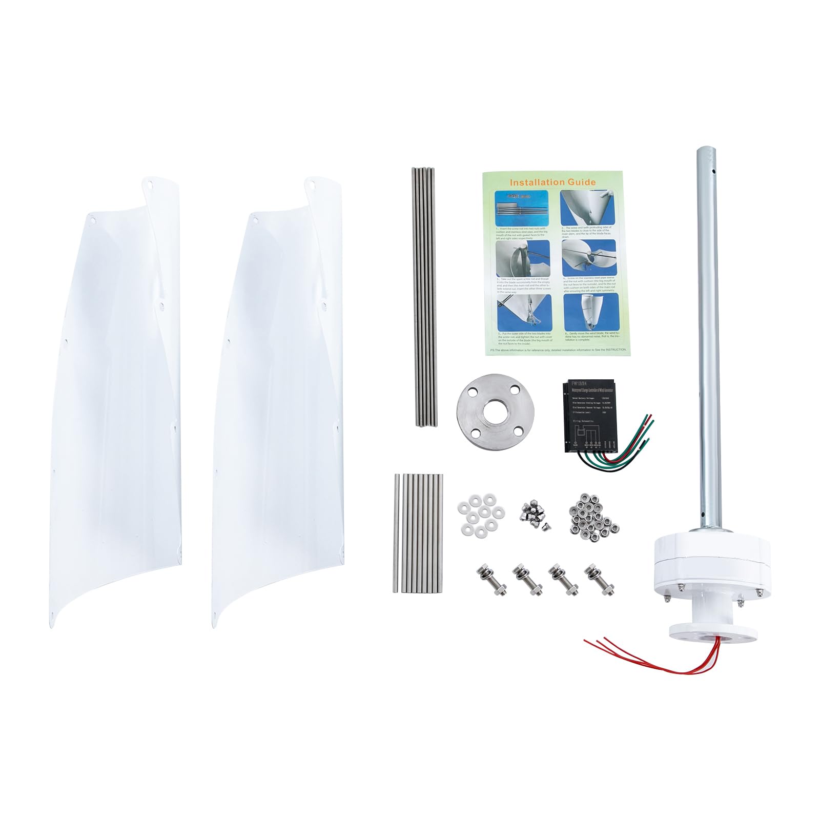 Impianto eolico verticale da 100 W, generatore eolico a spirale, con regolatore di carica 12 V/24 V, per giardino, barca e camper, piccolo impianto eolico in alluminio, silenzioso e resistente alle