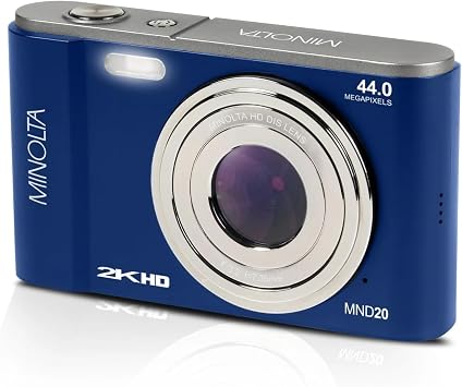 Minolta MND20 44MP Digital Camera 2.7K Ultra HD Video, 16X Digital Zoom, Anti-Shake Stabilization, Time Lapse, Face Detection, 2.9-inch LCD Display Lightweight Compact Camera Blue