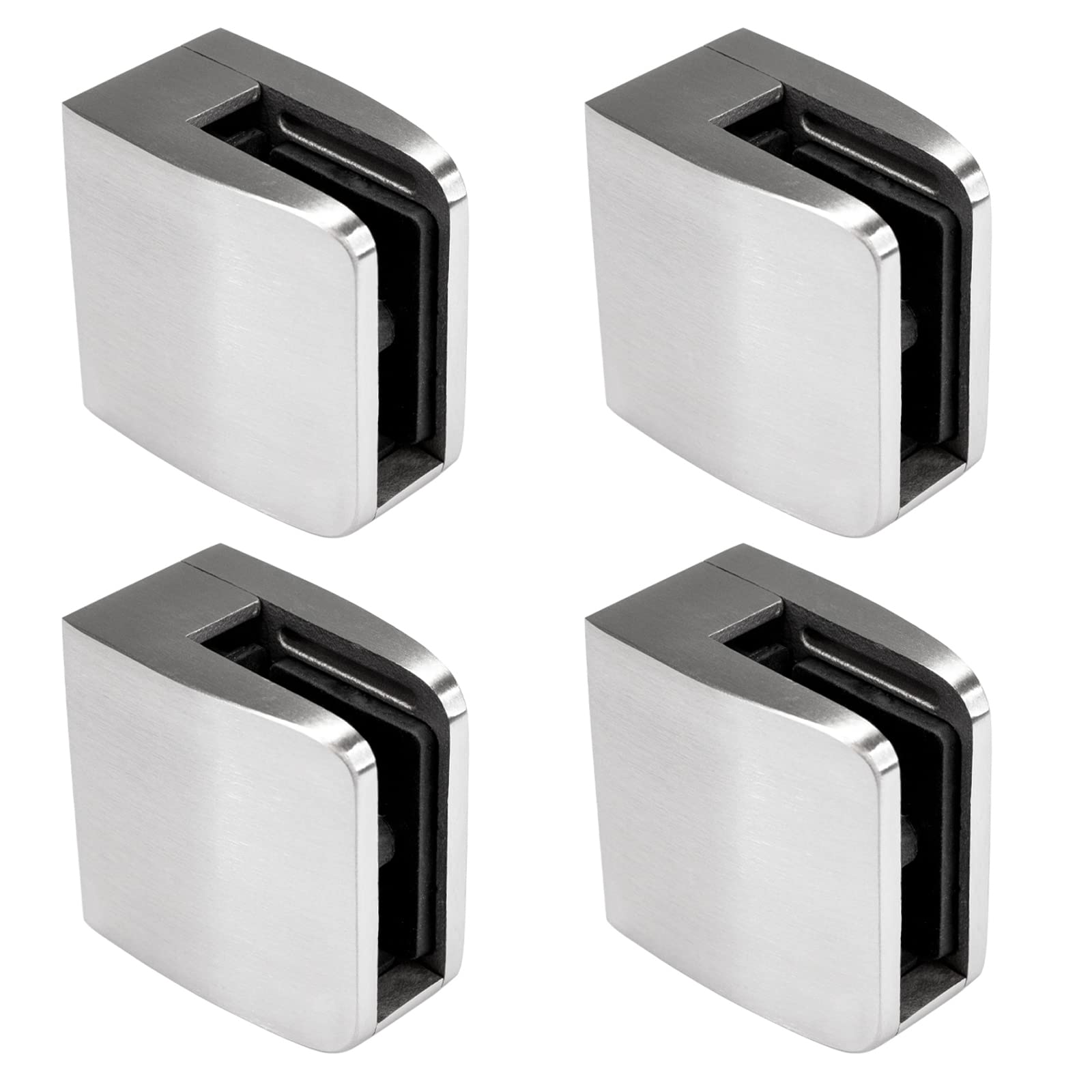 PRIOstahl Glashalter 4 Stück Glasklemme Klemmhalter Glashalter mit Sicherungsplatte + Sicherungsstift 52 x 52 x 32 mm Anschluss: Flach für Glas 8 mm aus Edelstahl V2A