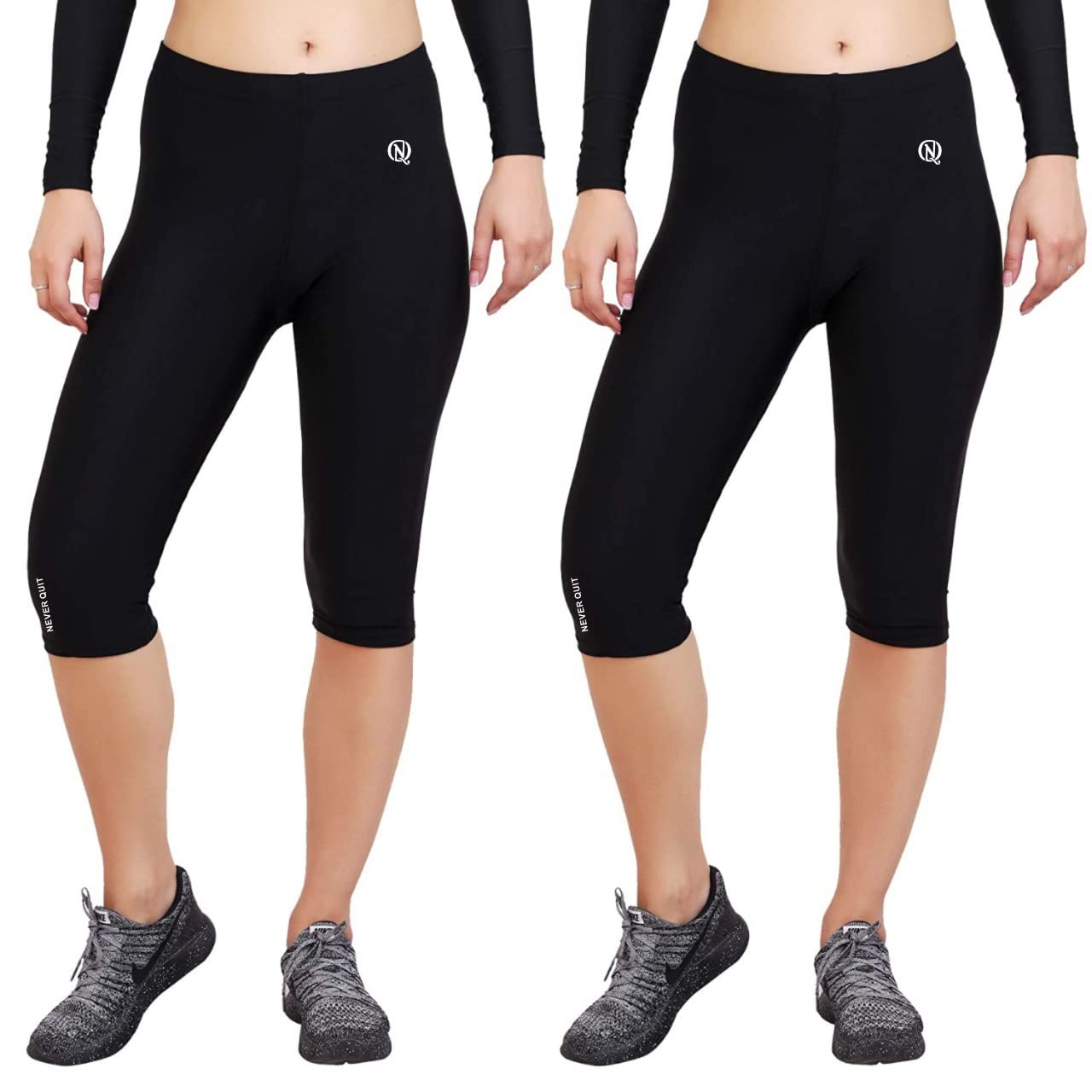 3/4 Leggings for Men Quick Dry Compression Sports Capri Pants Running Gym Tights (Set of 2) (Medium, Black)-image-28