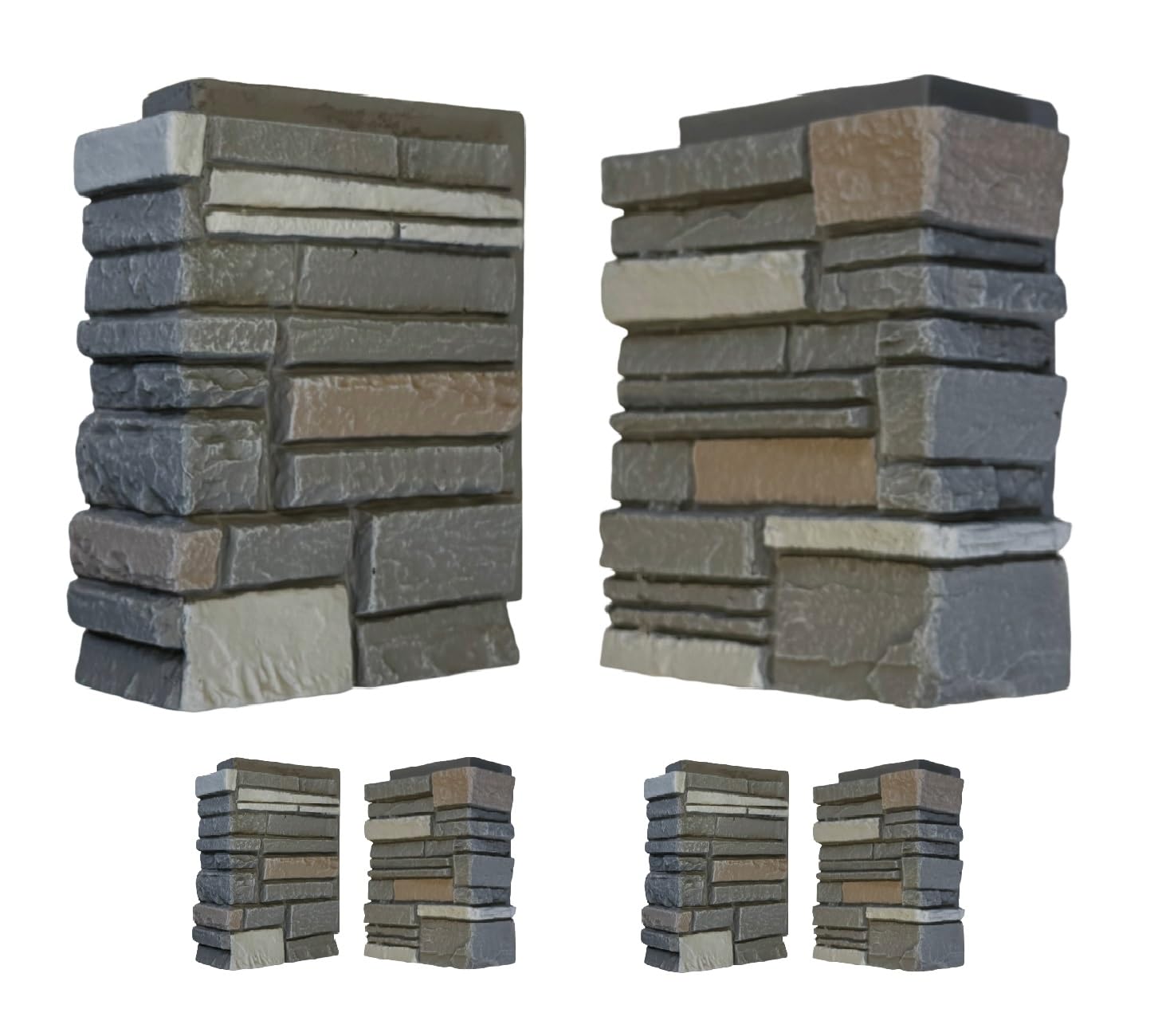 OTECKO Distinct 4-Pack Faux Stacked Stone 90 Degree Outside Corner Pieces for Stacked Wall Panels, 13H x 10W x 4D inches, Sierra Nevada (Earthtone)