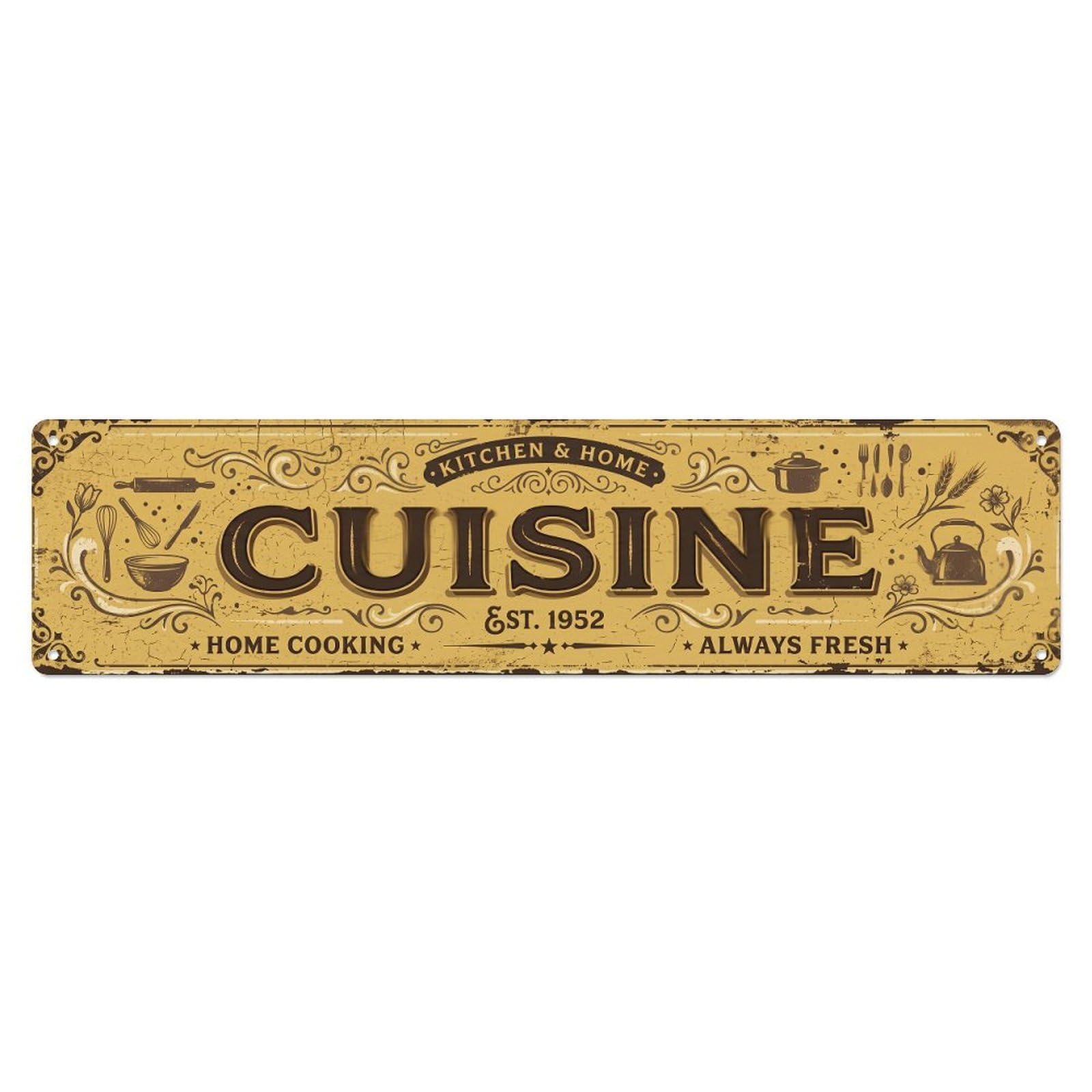 Kitchen Aged Mustard Preparation Area Vintage Metal Tin Sign Wall Decor for Cafe, Club, Garden Metal Poster 4x16Inch