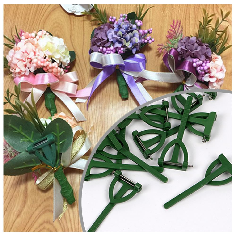 20-Pack Boutonniere Safety Pins - White/Green Corsage Pins For Weddings & Formal Events
