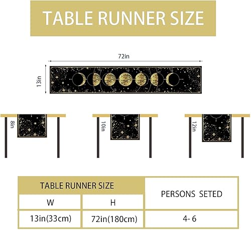 Miniatura 7 de FARMNALL Camino de mesa de lino con luna, mantel místico bohemio de astrología, Ouija, decoración de tarot, decoraciones góticas y suministros para
