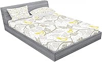 Vista 111 de Lunarable Grey Fitted Sheet & Pillow Sham Set, Pattern with Random Footprints Paw Traces Pet Legs Friendly Cats and Dogs, Decorative Printed 3 Piece