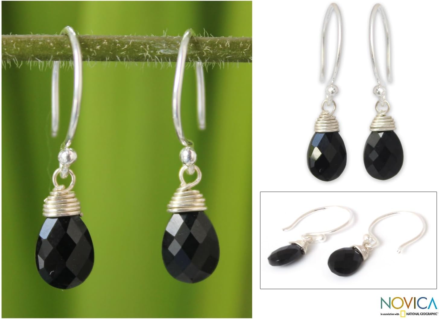 NOVICA Artisan Handmade Black Spinel Dangle Earrings | .925 Sterling Silver | Thai Jewelry | 'Glowing Exotic'