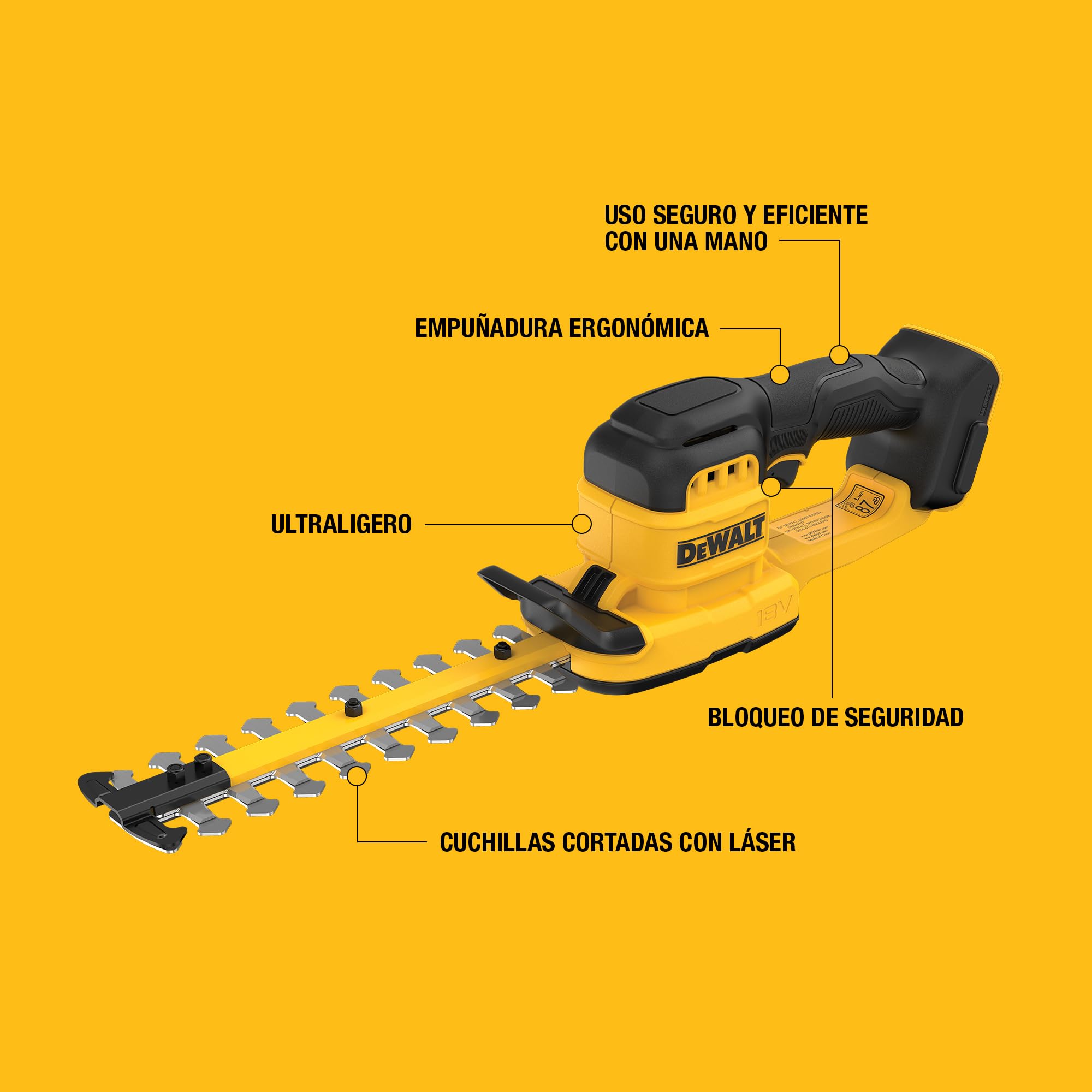 DEWALT Cortasetos Compacto 18V XR 20cm con Funda de Cuchilla Completa y Gancho para Colgar, sólo Herramienta, DCMHT520N-XJ