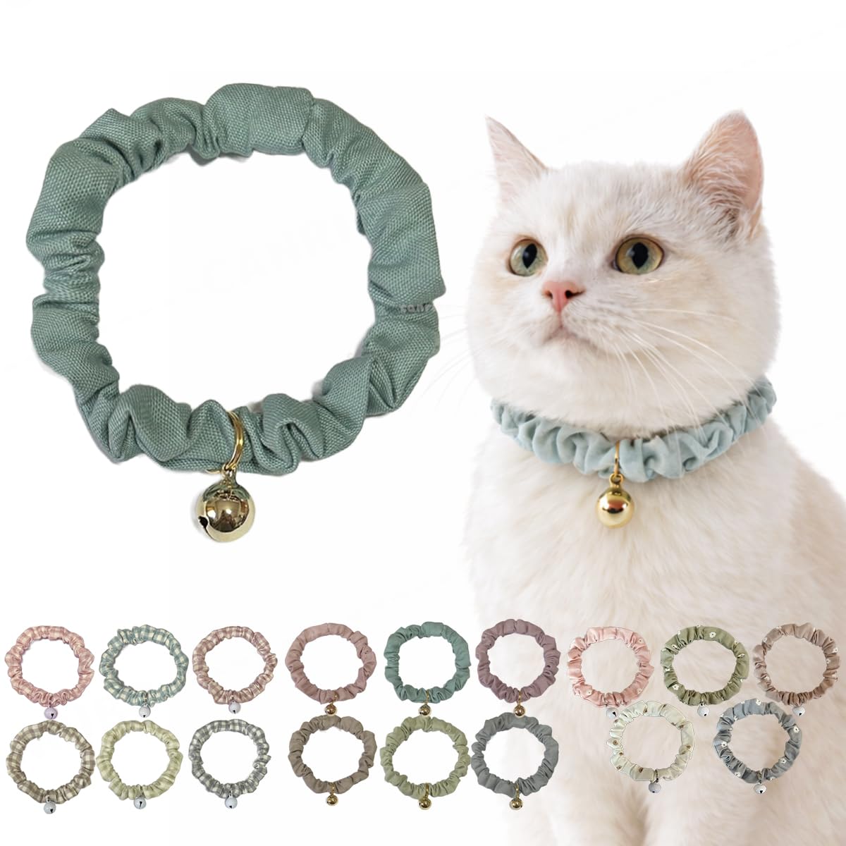 Amazon | キャンリボ 猫 首輪 シュシュ シンプル くすみ くすみカラー
