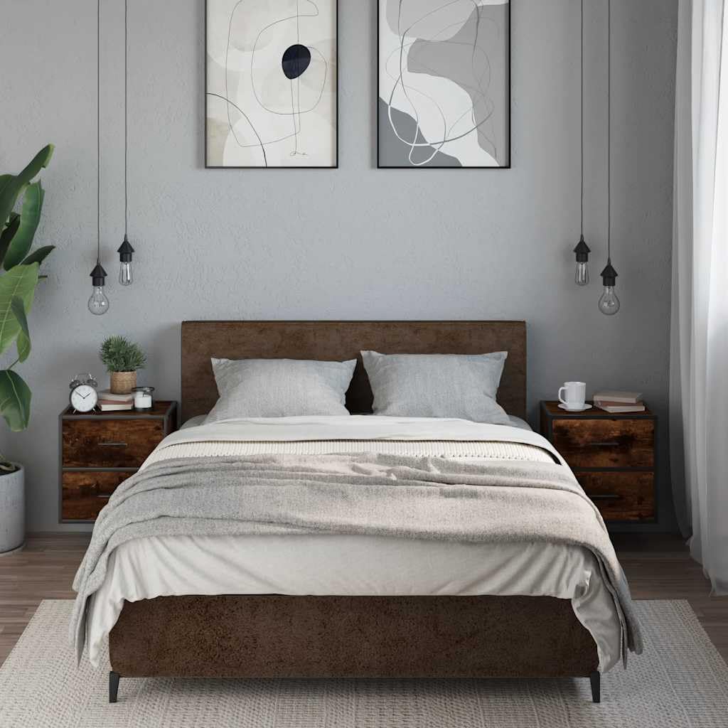 Wandmontierter Nachttisch aus Holzwerkstoff mit Metallgestell, Stauraum für Bücher und Accessoires, platzsparende Wandregal Lösung für Ordnung im Schlafzimmer