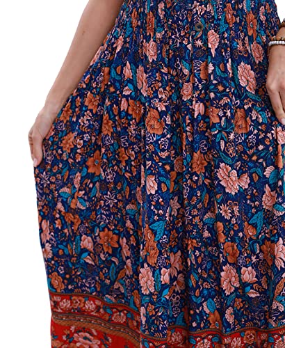 Image of OSTOO Women's Floral Maxi Dress Boho Summer Short Sleeve Smocked Waist Tiered Long Dress