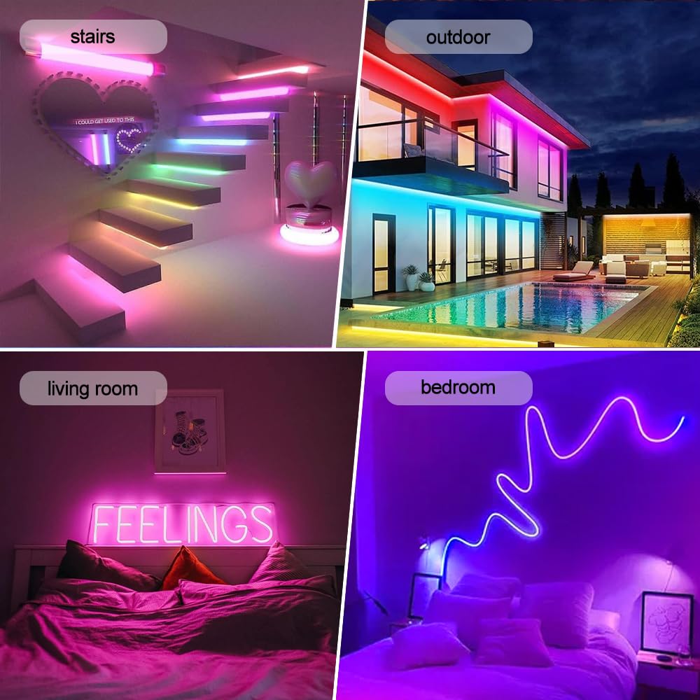 tira de luz LED [8M,Amarillo]，IP65 Estanco Flexible，Tira de neón LED recortable 12V CRI85+，Adecuado para la fiesta de Navidad casa/tienda de decoración de iluminación