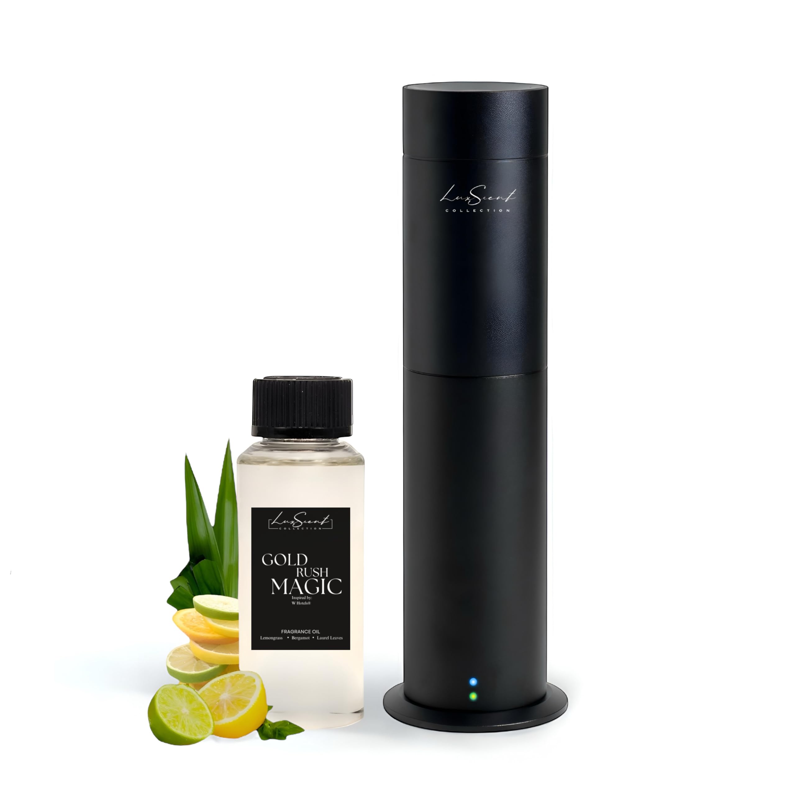 Aroma Scent Diffuser Starter Kit for Up to 1000SQ. FT. Coverage - 120ML Waterless Essential Oil Scent Included - Luxury Aroma Diffuser Ideal for Home, Office & Hotel (Black, Gold Rush Magic)