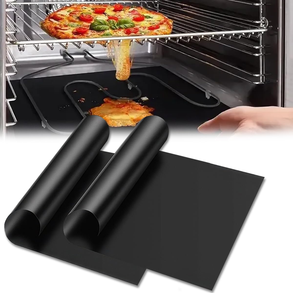 2 Pieces Oven Liners,40 x 50 cm Oven Mats for Bottom of Oven,Teflon Baking Mat,Oven Liners for Fan Assisted Oven,Non Stick Oven Shelf Protectors,Reusable BBQ Grill Mat for Most Ovens and Cookers