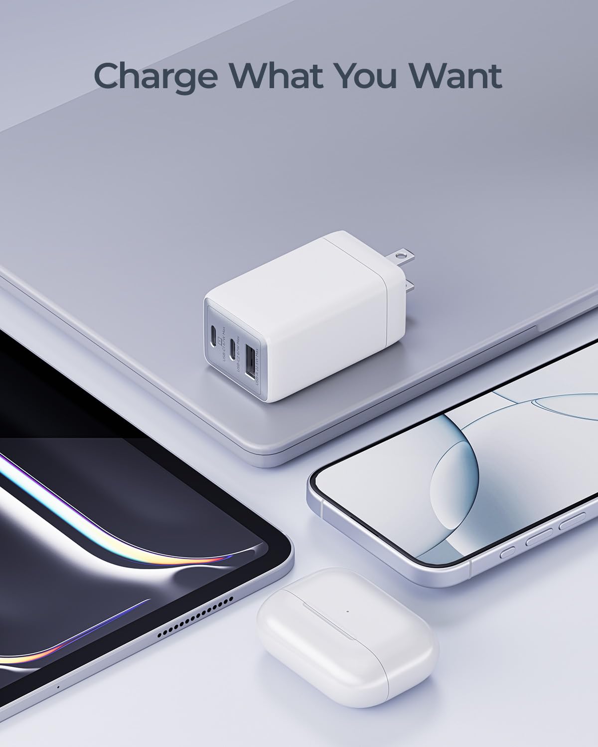wegear Caricatore USB C da 67 W, blocco di ricarica rapida GaN a 3 porte con spina pieghevole, compatibile con MacBook Pro/Air, iPad Pro, iPhone 16/15/Pro, Galaxy S25/S24, Note20, Pixel, Apple Watch