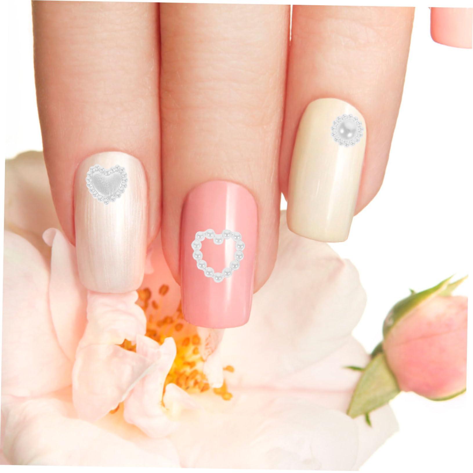 5 pezzi perline Nail Art Charms per decorazioni bianche per nail art fai da te, accessori durevoli e per gioielli per manicure e saloni di unghie