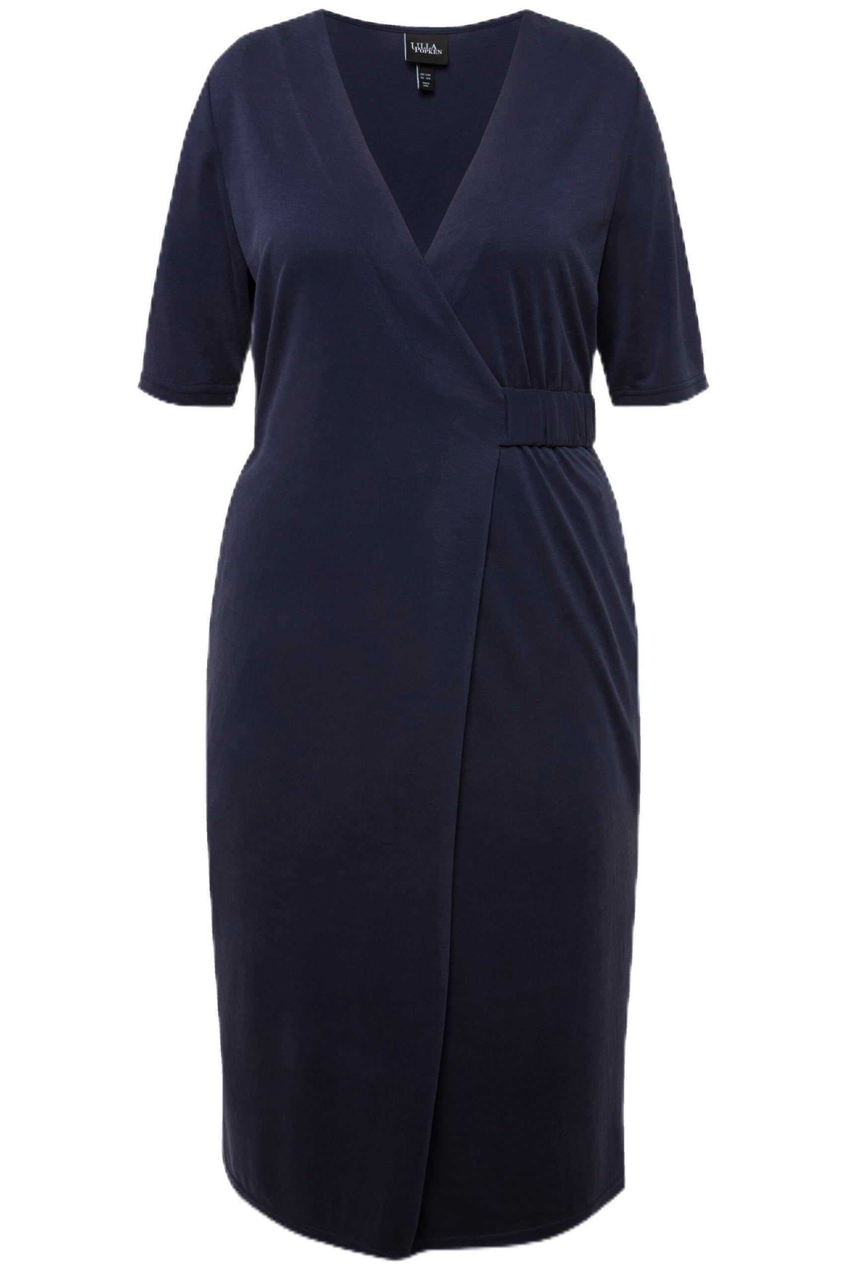 Ulla Popken Damen große Größen Übergrößen Plus Size Midikleid, Wickeloptik, V-Ausschnitt, Halbarm, Taschen 829868