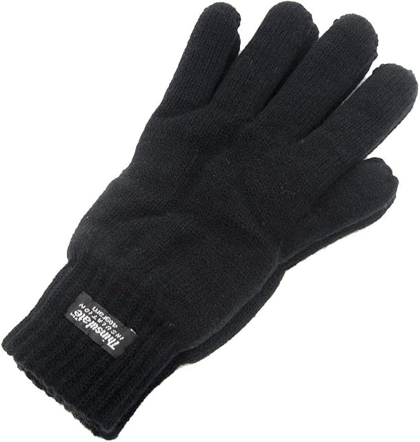 Men's Extra Warm Thermal Knitted Gloves 40g Thinsulate Lining Black Medium/Large