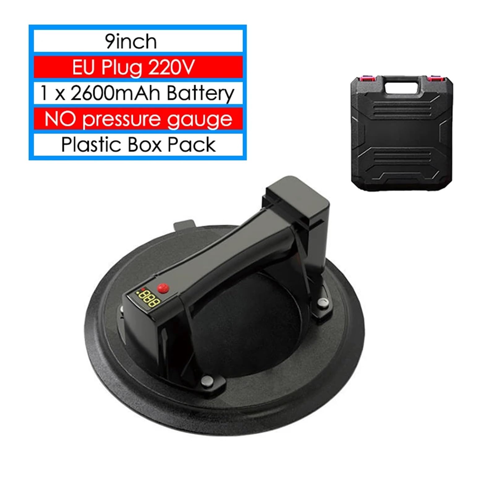 Ventosa de vacío eléctrica con pantalla inteligente LED 240KG batería 2600mAh herramienta elevación ventosa for azulejos vidrio y granito alta resistencia(9in 220V NO pressure)