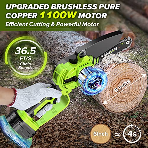 Veraan Mini Chainsaw 6 Inch Cordless, 1100W Electric Cordless Chainsaw With Automatic Oiler And 2 Battery, 21V Handheld Battery Powered Small Chainsaw For Branch Wood Cutting Tree Pruning Shears #TOP1