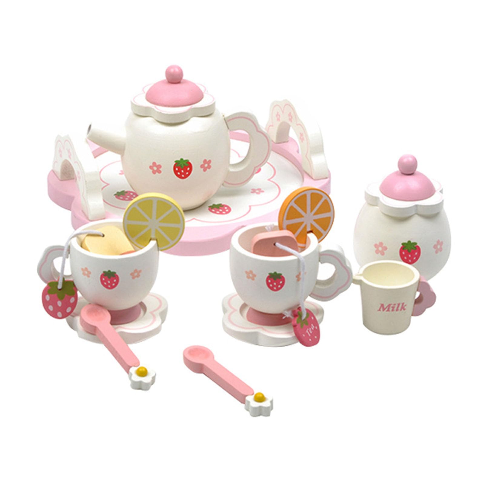 Set da Gioco per tè in Legno, Giocattolo Set da tè pomeridiano con Tazze e teiera