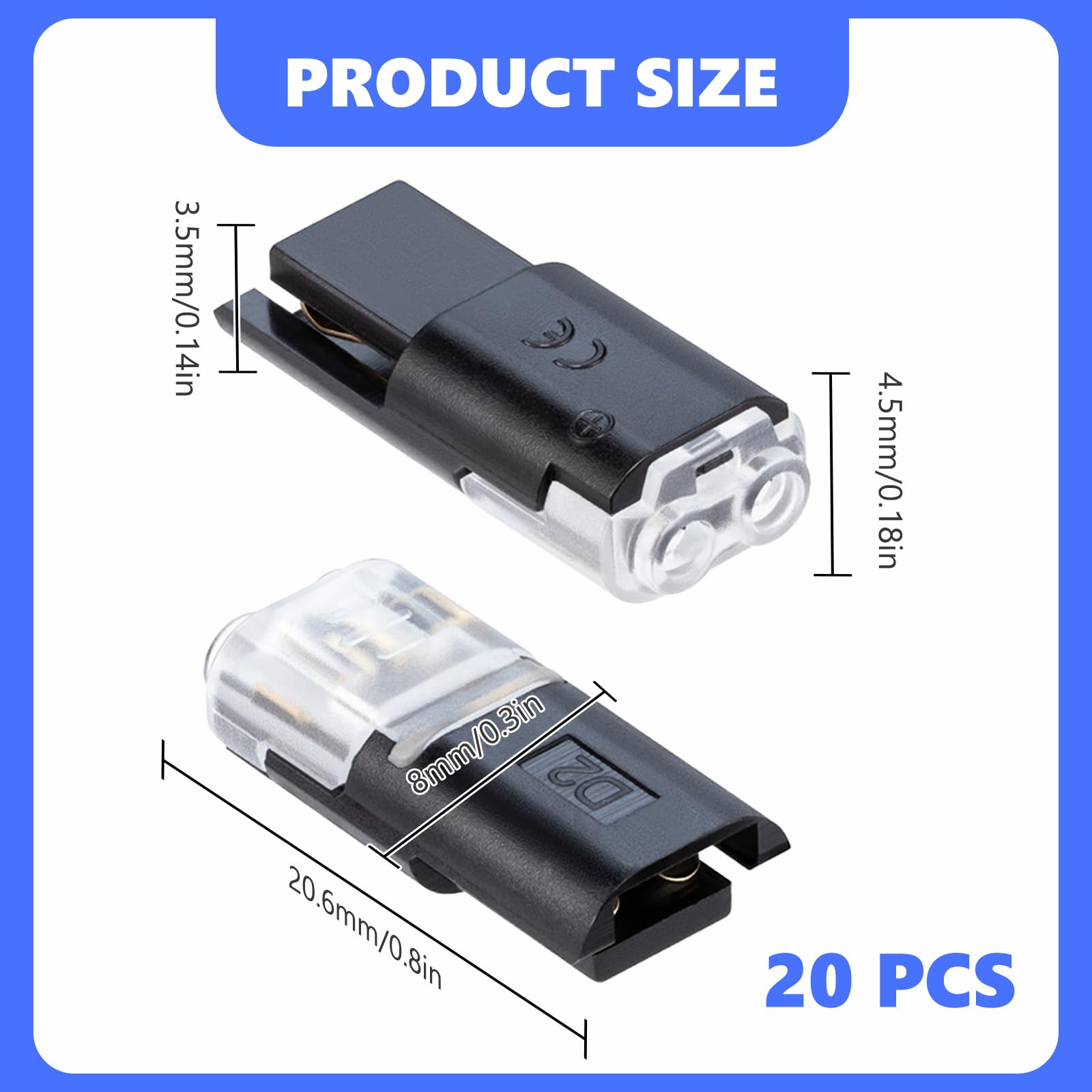 20 Pcs Conectores de Cable Impermeables, Conectores Electricos Rapidos, Conector Rapido Electrico Cables 2 Pines, Terminal de Empalme Duradero y Reutilizable, Terminal en H