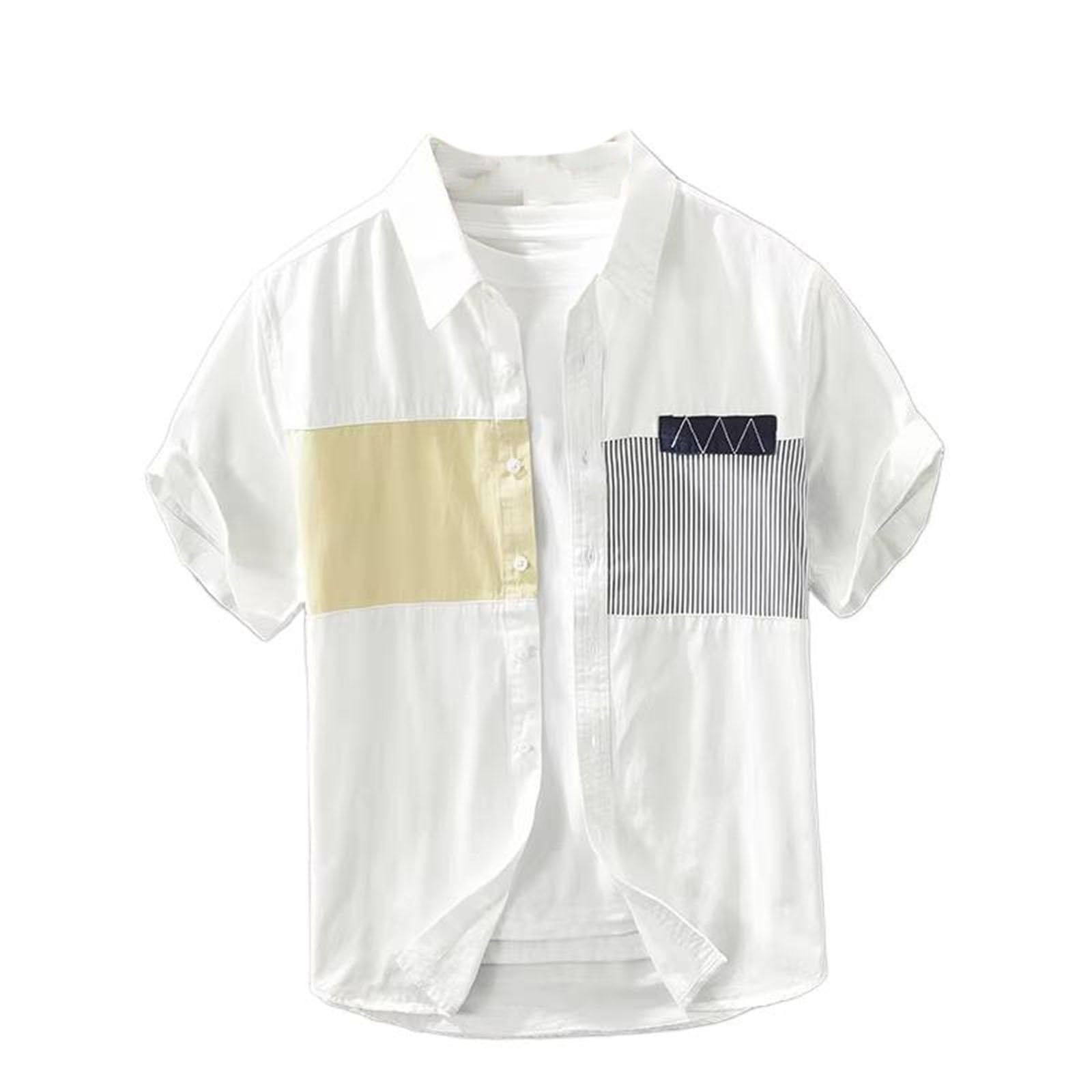 Camicetta Leggera da Uomo a Colletto abbattuto con Inserti, Top Casual per Vacanze Primaverili ed estive