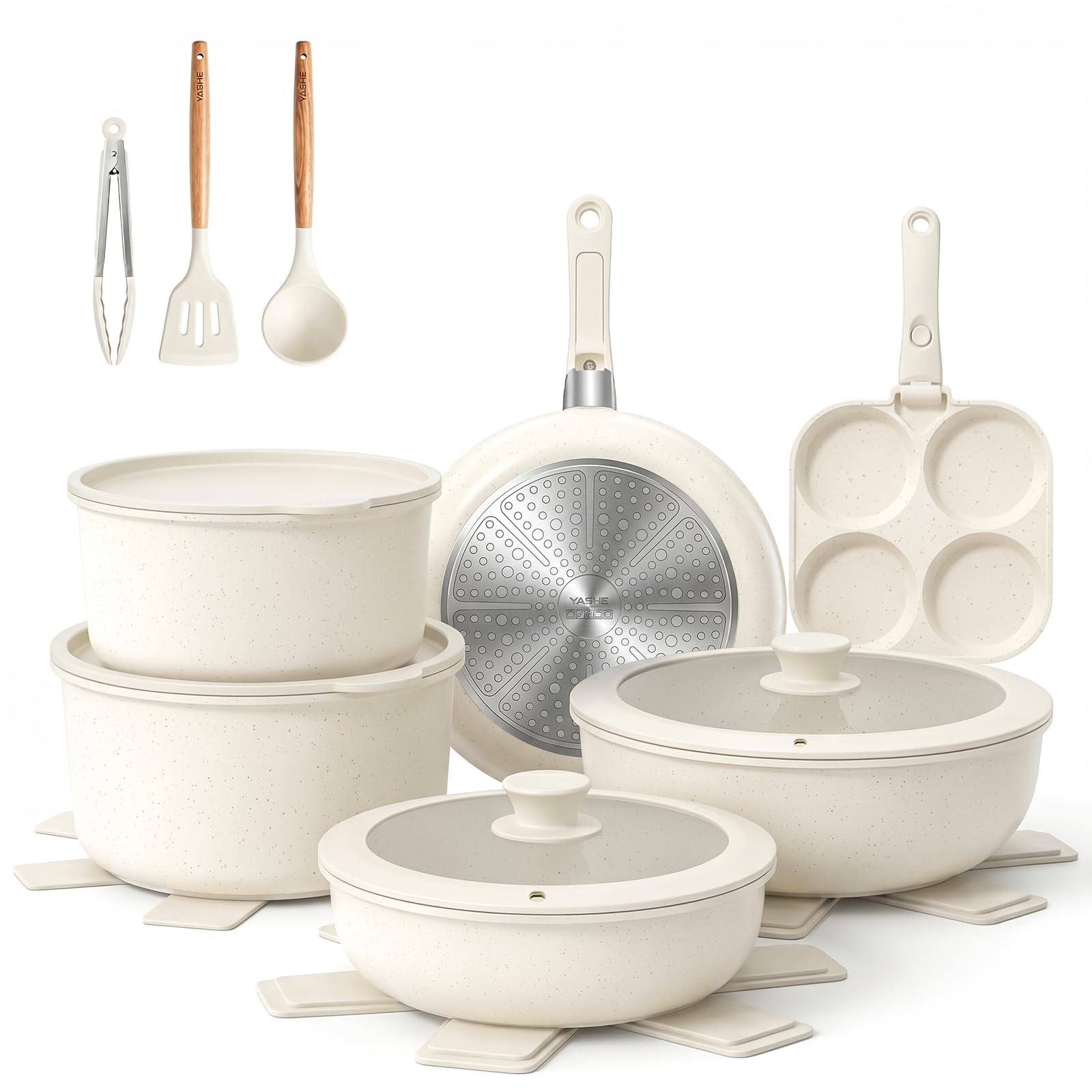 YASHE 20Pcs Nonstick Pots and Pans Set with Detachable Handles, Oven Safe