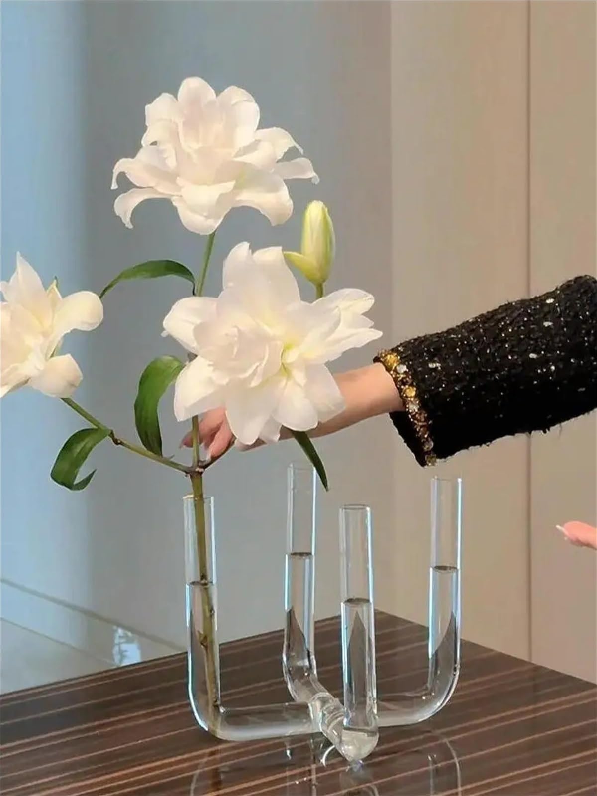 Vase Hydroponique Verre Vase à Fleurs en Verre Artistique, Tuyau courbé, récipient de hydroponique Petit diamètre, Accessoires décoration Simples for Salon(4-Section Elbow Vase)