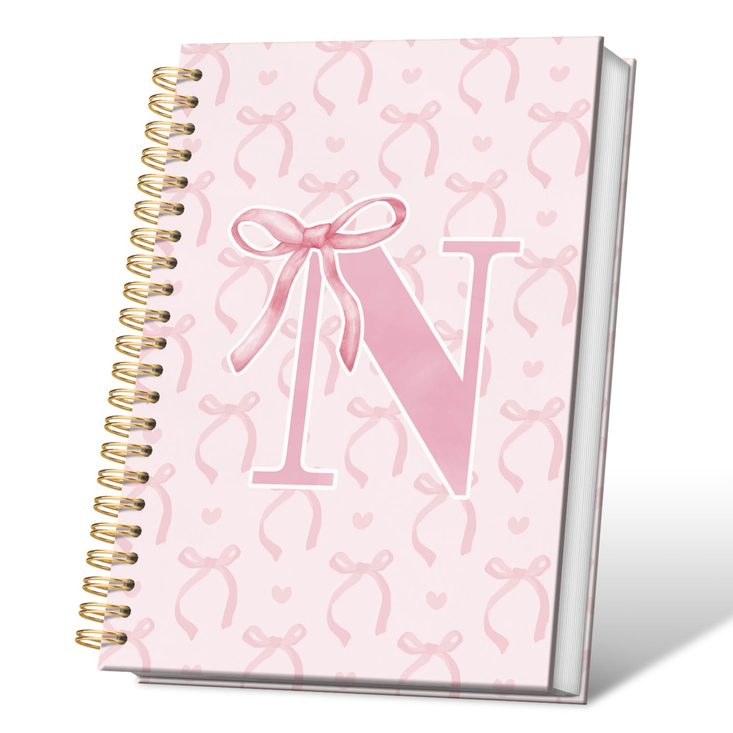 Coquette adrettes Spiralnotizbuch mit rosa Schleife, Initial N Journal, personalisiertes Geschenk für Teenager, Mädchen, trendiges personalisiertes Geschenk für Frauen, Teenager, Mädchen