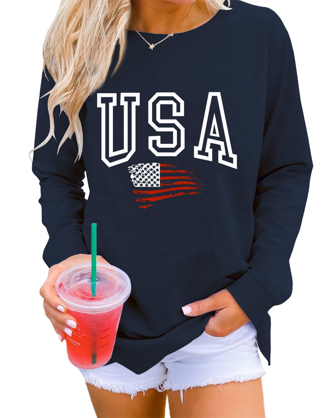 Dressmine Womens Casual Long Sleeve Graphic Tee Shirts Crew Neck Sweatshirts Pullover Tops for Women