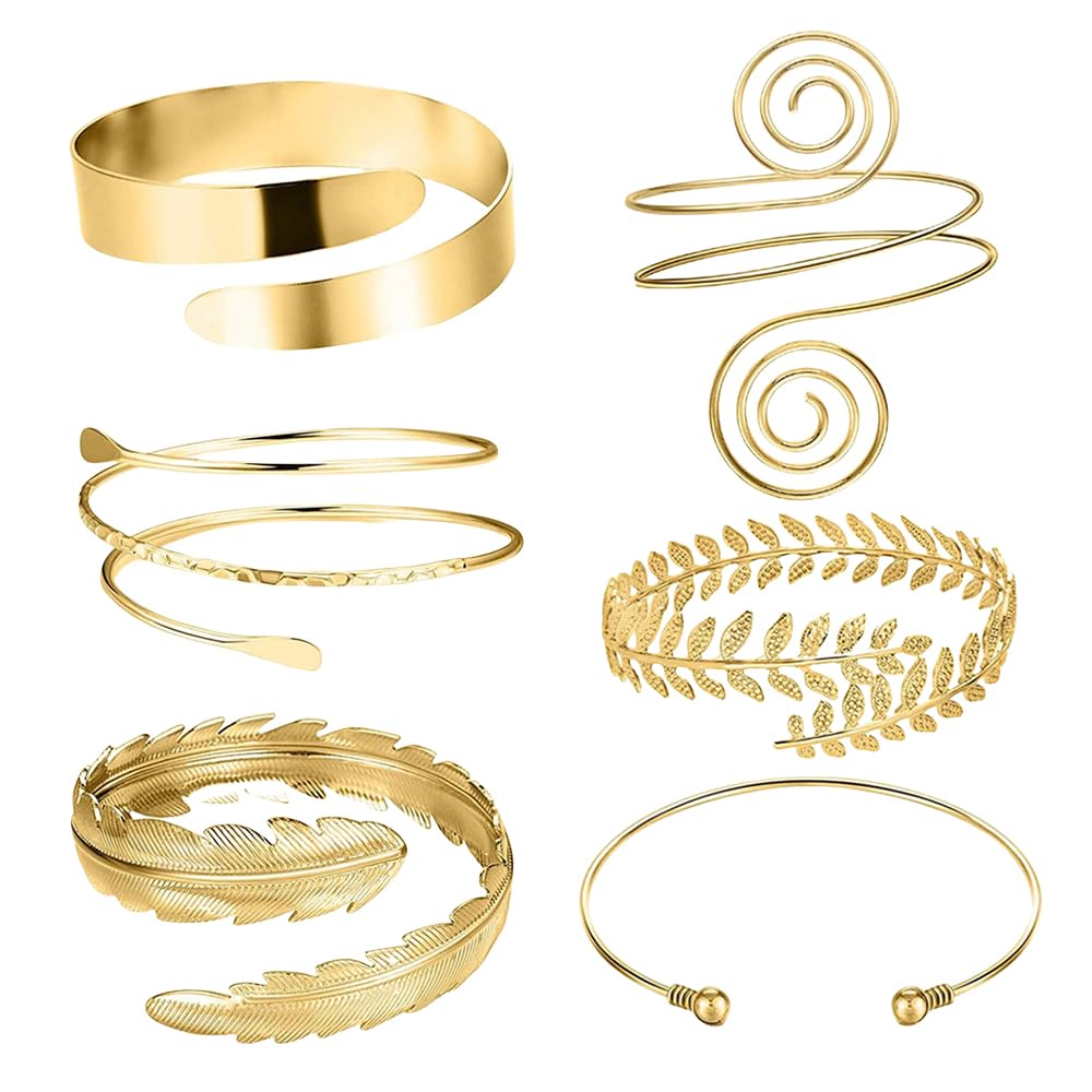 Pulseras para Mujer 6 Piezas Brazalete de Brazo Superior Espiral Hoja Pluma Brazalete Abierto para el Brazaletes Ajustables Brazo Superior