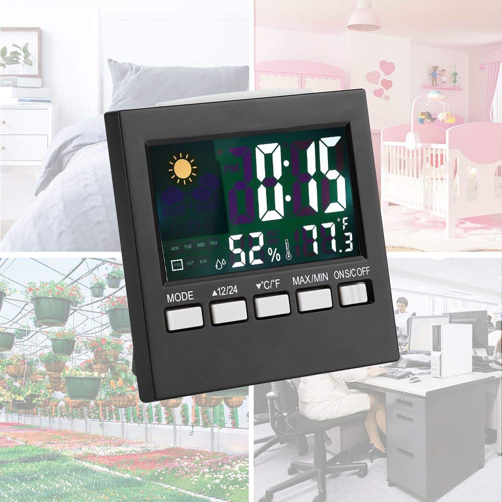 Pequeños Relojes Digitales, Reloj Despertador con TermóMetro Digital Despertadores de Viaje Calendario con Pilas Temperatura Humedad Pantalla Meteorológica con Retroiluminación para Hogar, Oficina