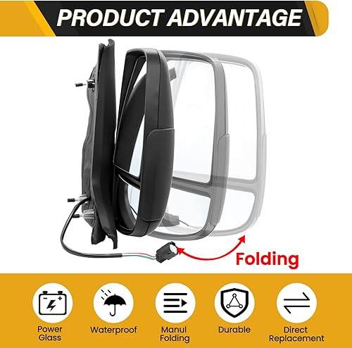 Miniatura 5 de LIWEDFG Conjunto de espejo compatible con Ford Transit 150 250 350 (HD) 2015-2019 con techo medio, alto, vidrio eléctrico, sin plegado eléctrico,