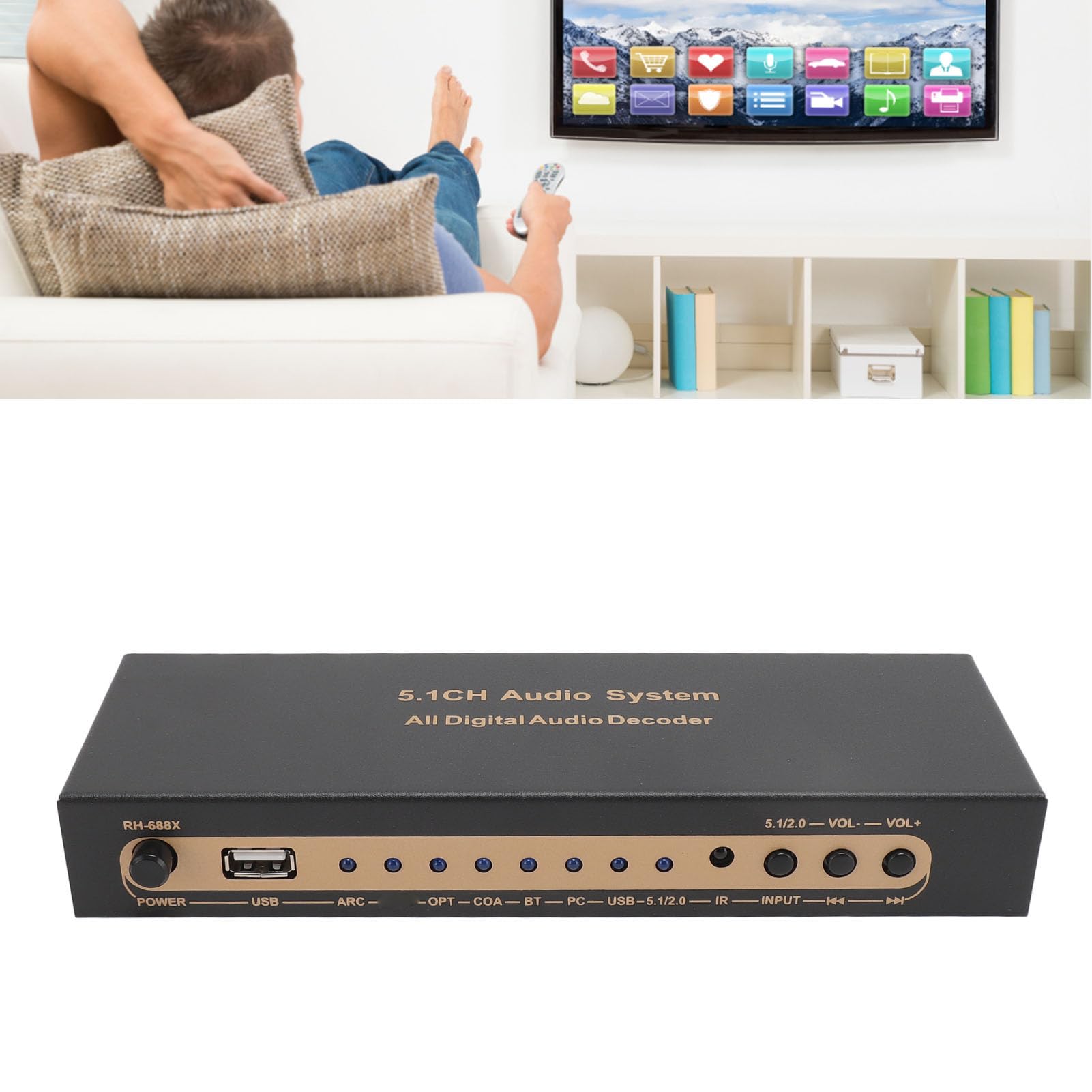 Décodeur Audio, Système Audio Numérique HDMI 5.1CH 192 KHz/24 Bits, Décodeur Audio Numérique, HDMI 4K Arc Fibre Optique Coaxiale Bluetooth Dolby AC3 DTS vers Analogique (Prise UE)