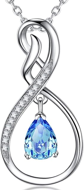 GinoMay Mothers Day Jewellery Gifts March Birthstones Necklace Aquamarine Jewellery Women Birthday Gifts Love Infinity 925 Sterling Silver Mothering Sunday