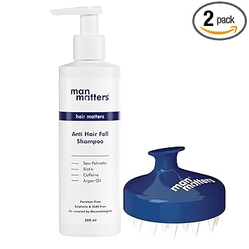 Man Matters Anti Hair Fall Shampoo-200ml & Hair Scalp Massager | Head Massager | Saw Palmetto, Caffeine, Biotin & Argan Oil | Helps to Exfoliate and Stimulates Scalp | Lightweight and Comfortable Grip