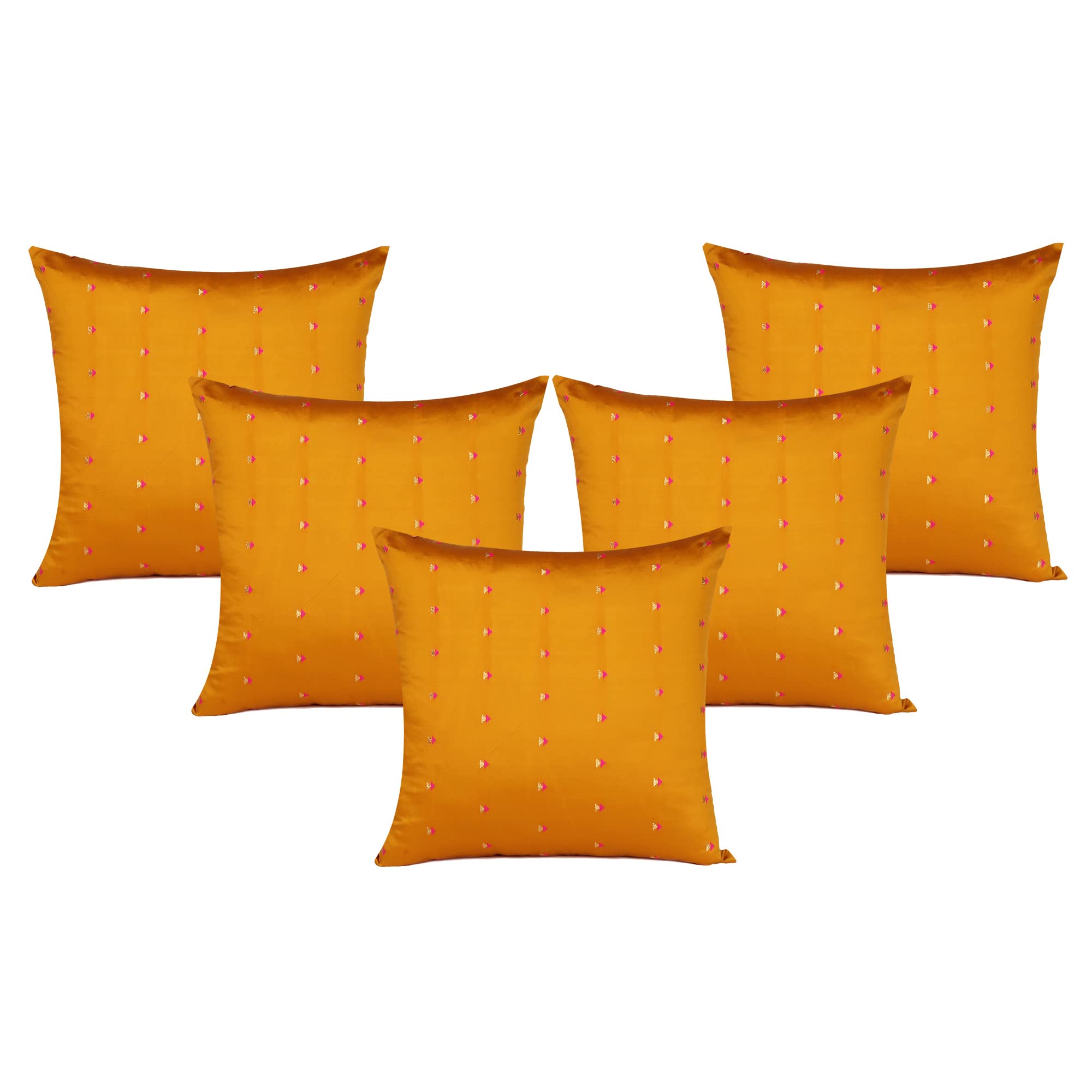 Sugarchic Cushion Cover Set of 5 - Stylish and Decorative Throw Pillow Covers for Sofa, Couch, and Bed (20 x 20 Inch, Mustard)