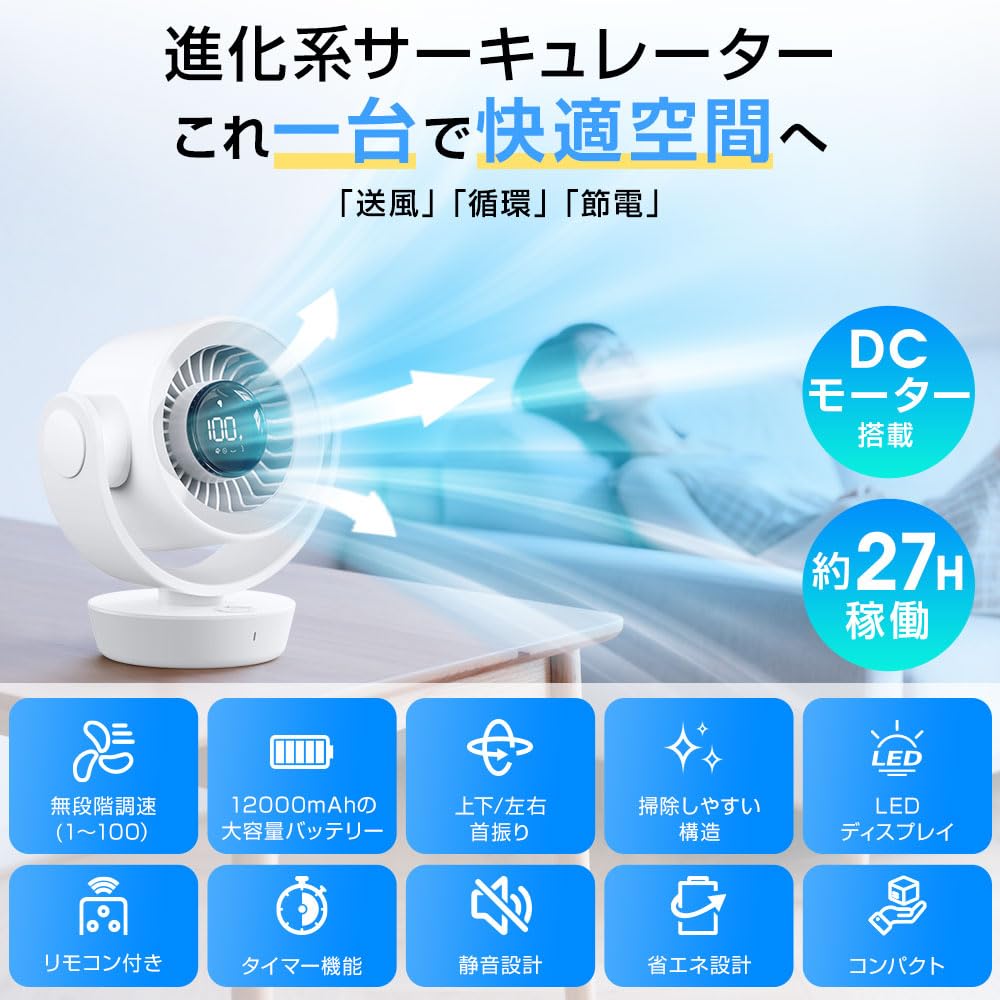 Amazon | サーキュレーター dcモーター 【2026新改良・360°首振り
