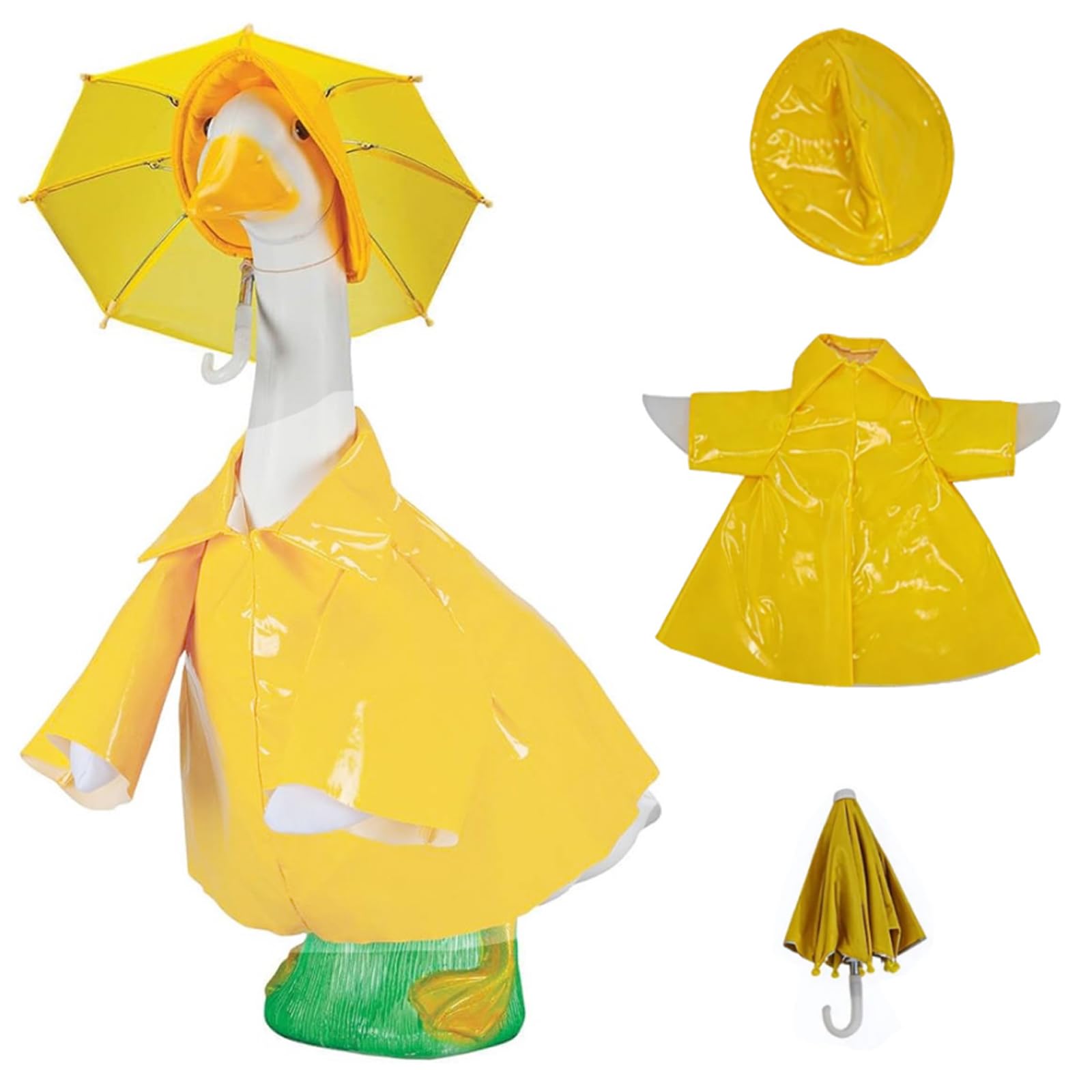 3Pcs Raincoat Porch Goose Outfits with Umbrella Hat, Yard Goose Clothes Raincoats Fits 23" Lawn Geese Statues, Bright Spring Summer Garden Decoration for Yard, Patio, Balcony