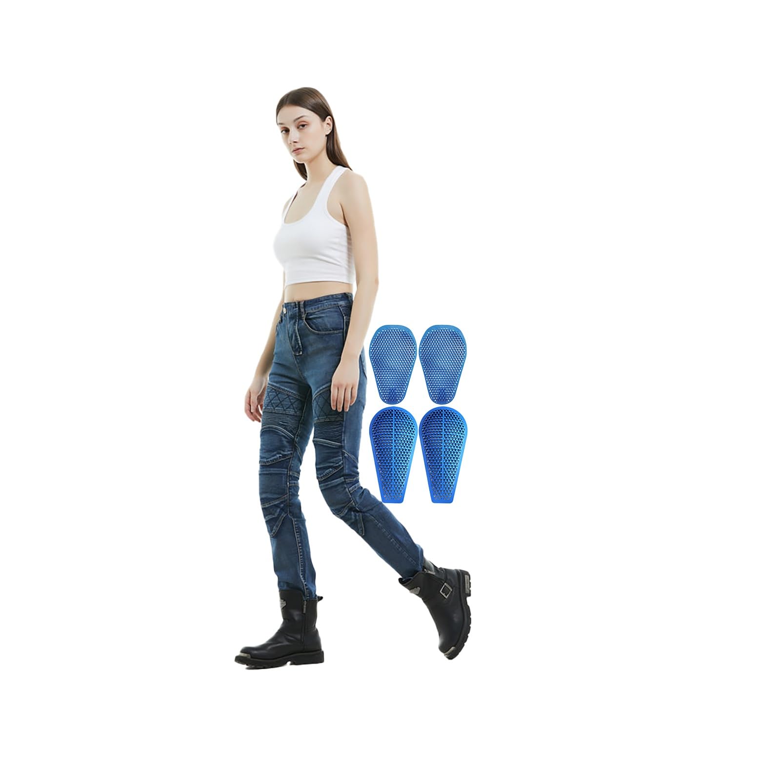 Pantaloni Da Moto Da Donna Jeans Denim Con Fodera In Aramide Proteggi L'attrezzatura Con Protezioni for Ginocchia E Fianchi | 3XL