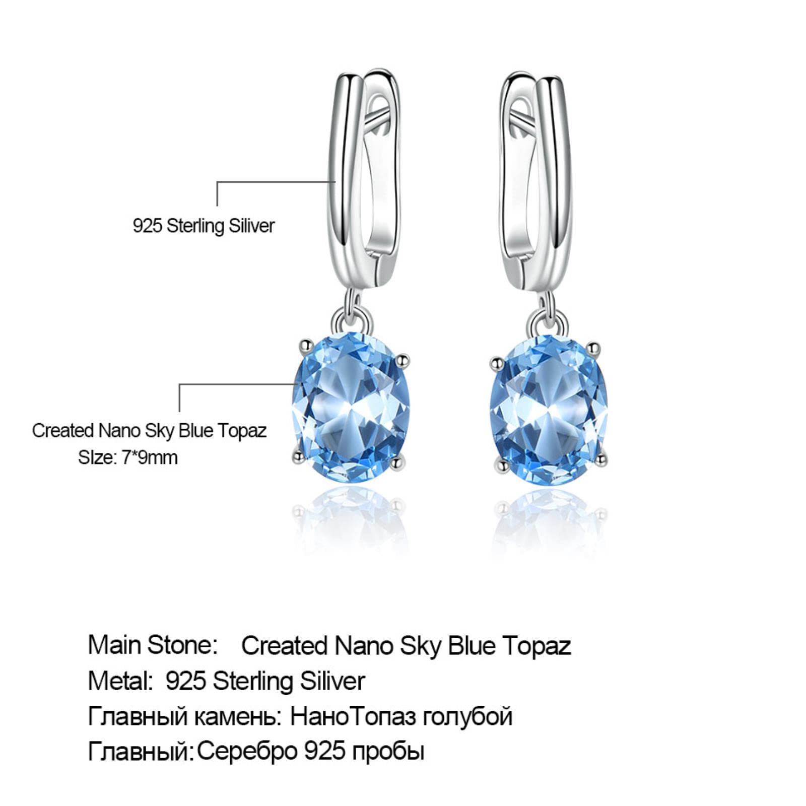 LOKILOKI Pendientes De Clip De Piedras Preciosas Azul Cielo Nano Topacio Creado De Plata Maciza 925 para Mujeres, Regalos De Cumpleaños, Dijes, Joyería Fina