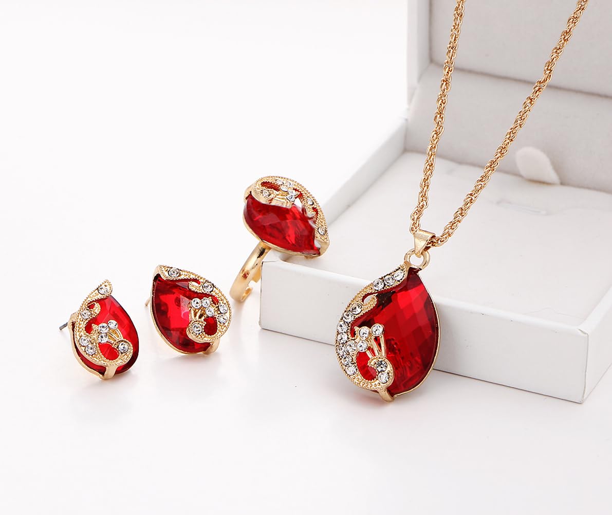 Stylish Crystal Ring Earrings Necklace Set