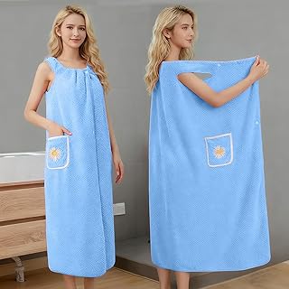 Wrap Towel Spa Wraps Bath Towels Body Wrap Over Knee Length Shower with Pocket Soft Coral Velvet Bath 39x51 in Blue