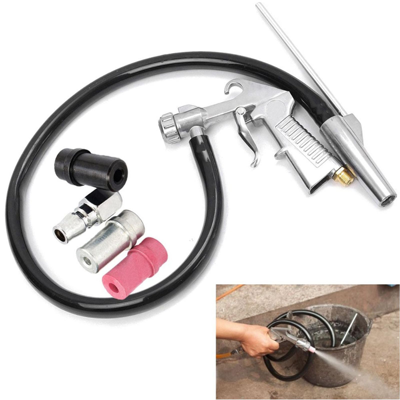 Pistola Sabbiatrice Pneumatica per Compressore con Ugelli e Tubo 1M Gomma Kit
