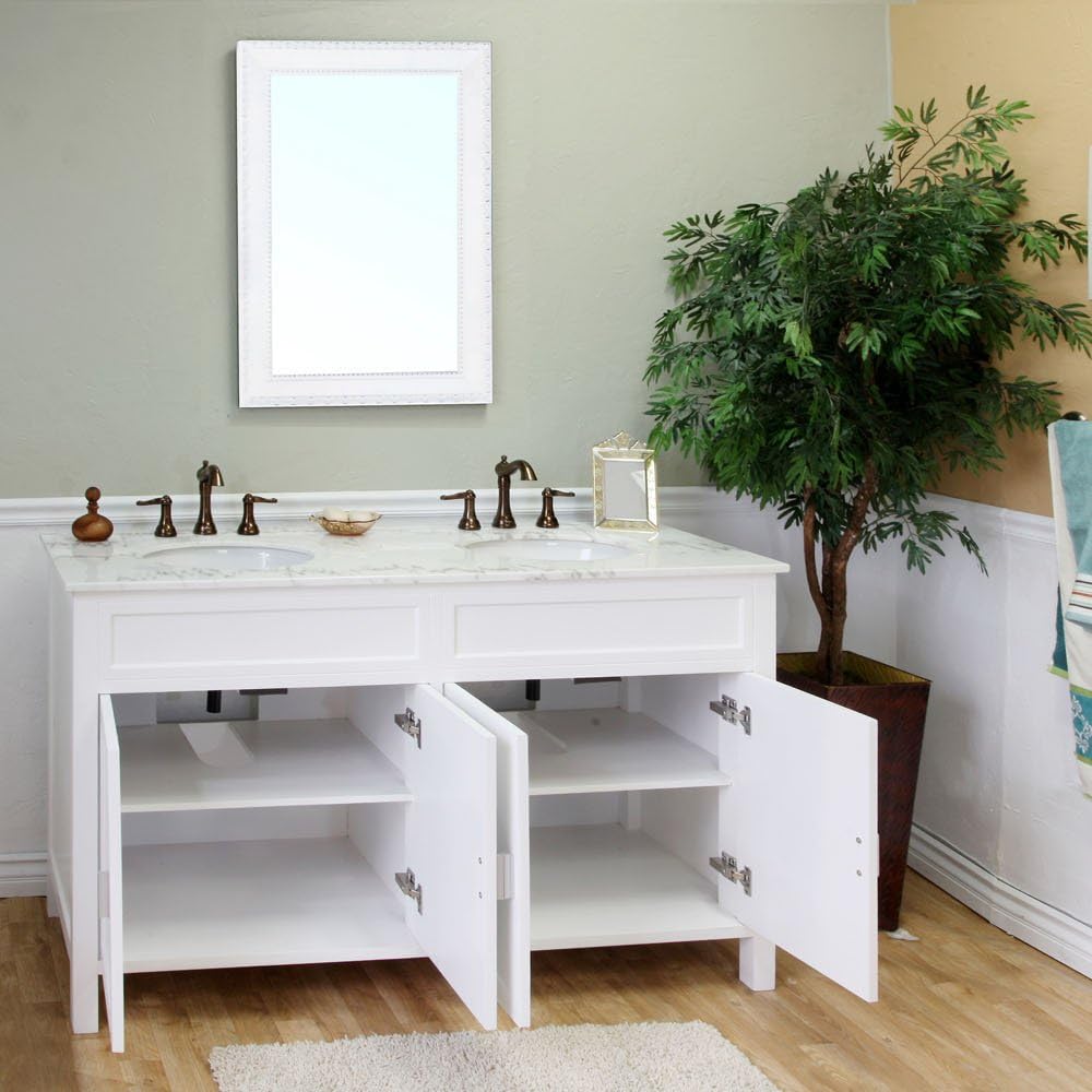 600168-60W 60-Inch Double Sink Vanity, Wood, White