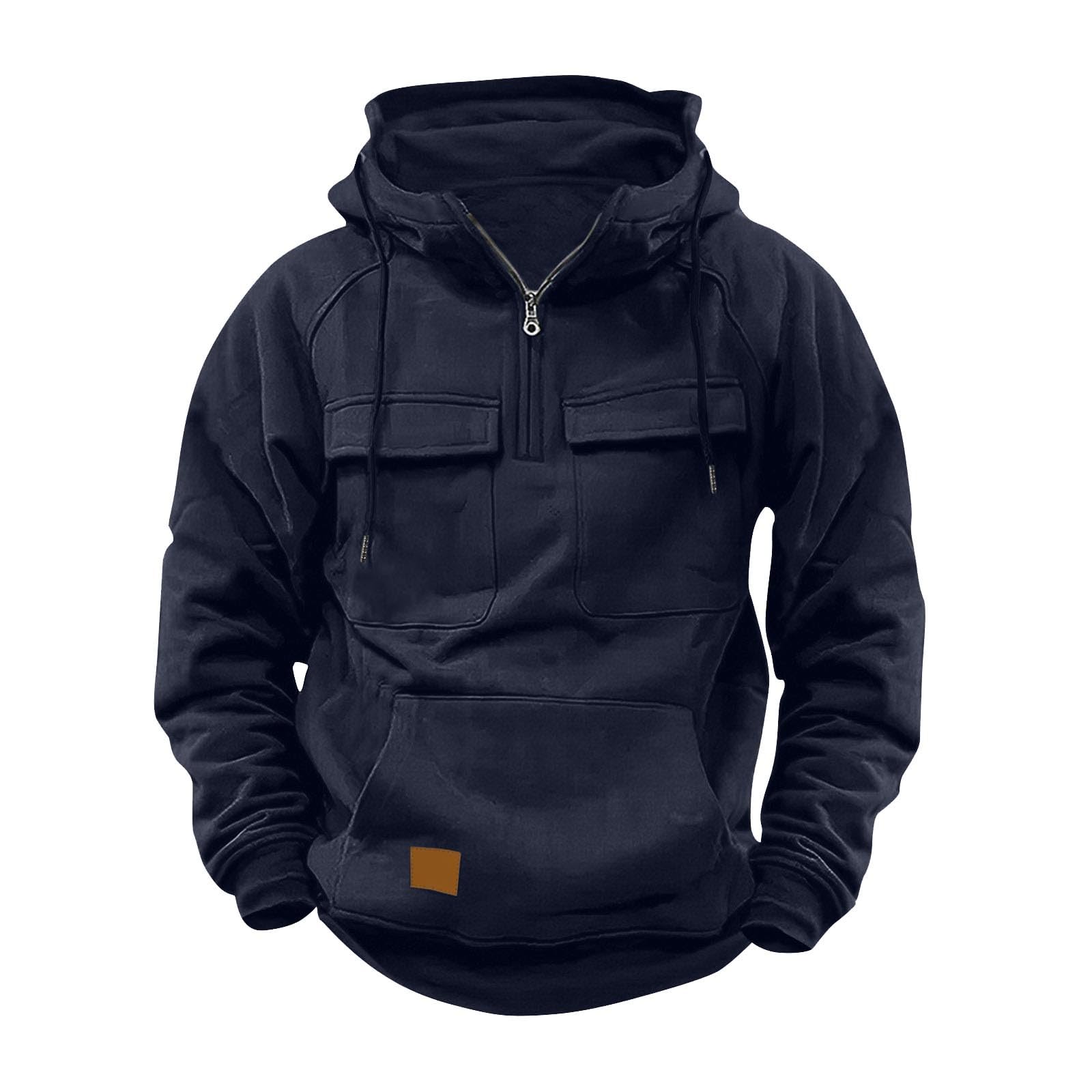 Sudaderas Hombre con Capucha Talla Grande Sudadera de Trabajo Manga Larga con Multibolsillos para Hombres Color Sólido Sueltos Hoodie Casual Cómoda Outwear Casual Pullover Hombre Otoño e Invierno