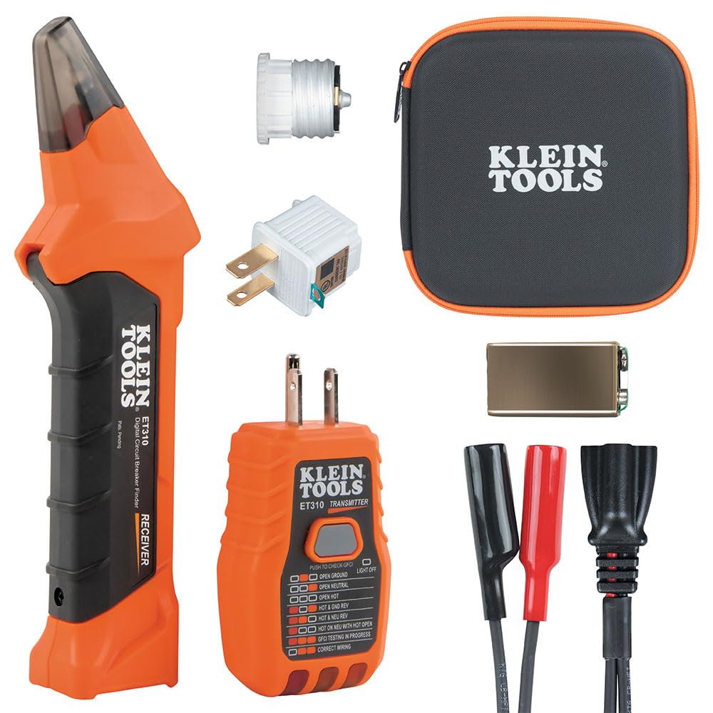 Klein Tools ET310KIT AC Circuit Breaker Finder and Accessory Kit with Electric Tester, Voltage Tester, GFCI Outlet Tester, Leads, Adapters and Case