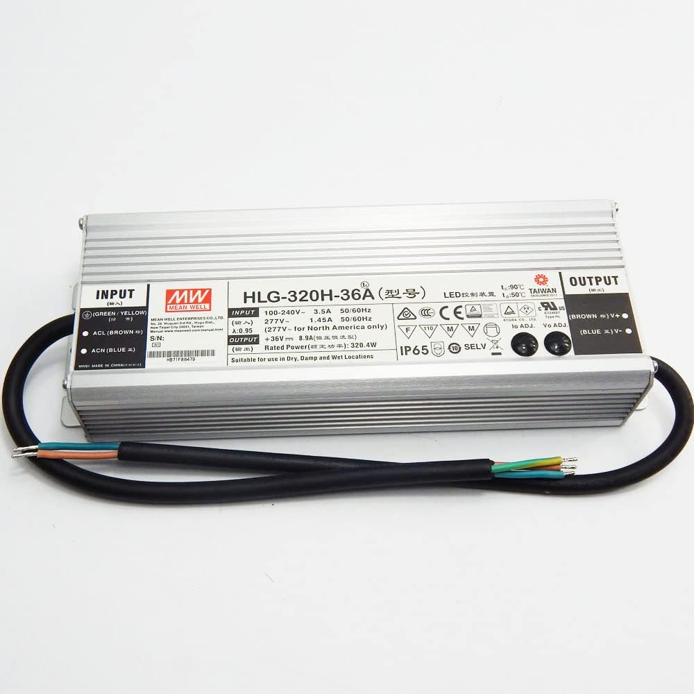 MW Mean Well Metal Casing HLG-320H-12/15/20/24/30/36/42/48/54A with PFC Function 3 in 1 Dimming/C.V. or C.C./IP67 Power Supply (HLG-320H-36A)
